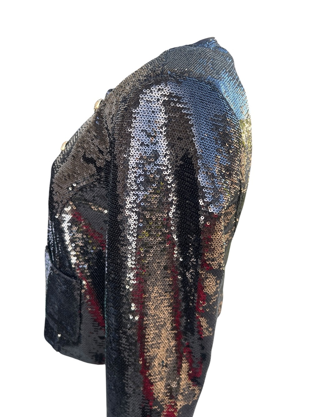 NWT cinq a sept Black Sequin “Randi” Cropped Blazer Jacket with Gold Buttons - Picture 3 of 14